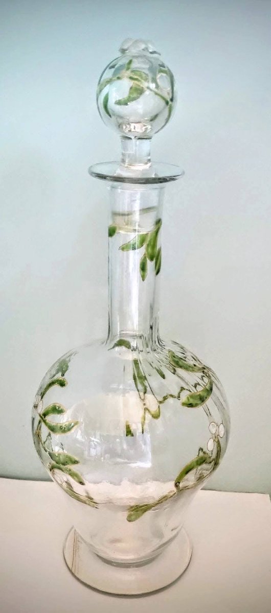 Edmond Lachenal Enameled Carafe With Mistletoe Branches Design, Art Nouveau-photo-1