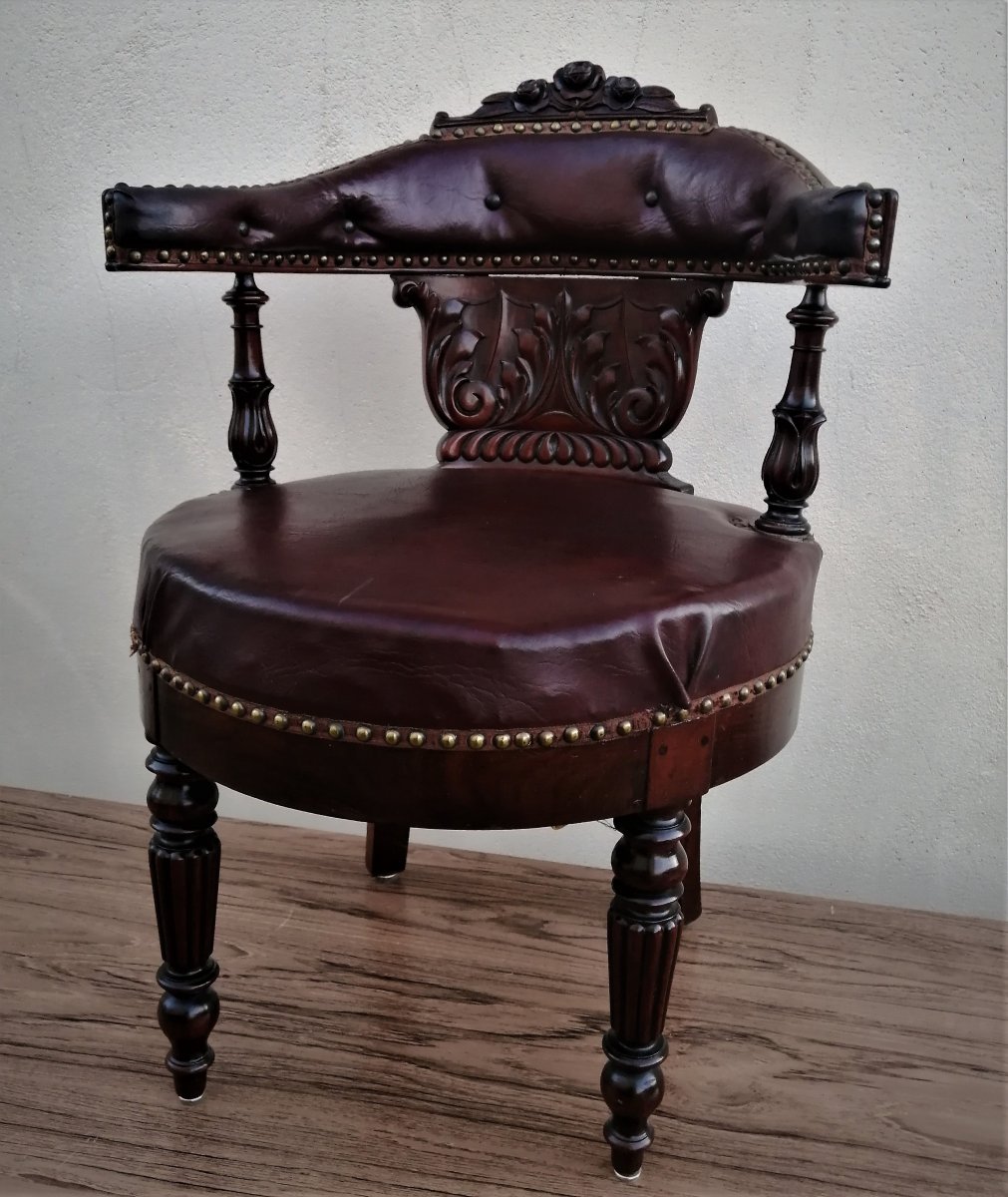 Fauteuil De Bureau d'époque  Napoléon III En Acajou De Cuba 