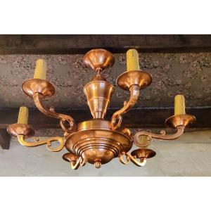 6-arm Copper Chandelier, 1940/50s  