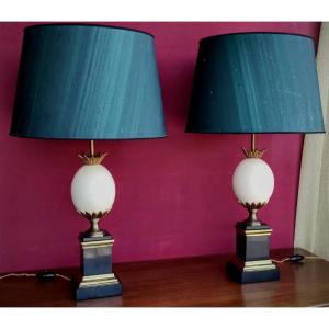 Paire  de  Lampes  Oeuf   D'autruche   de  la  Maison  Charles 