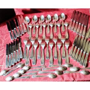 Ménagère   Art  Déco   Métal  Argenté  61  Pièces 