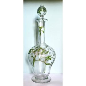 Edmond Lachenal Enameled Carafe With Mistletoe Branches Design, Art Nouveau
