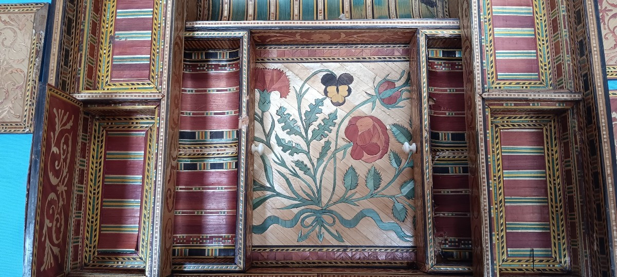 19th Century Straw Marquetry Sewing Box-photo-5