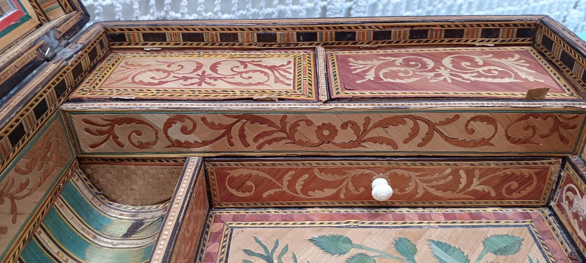 19th Century Straw Marquetry Sewing Box-photo-8