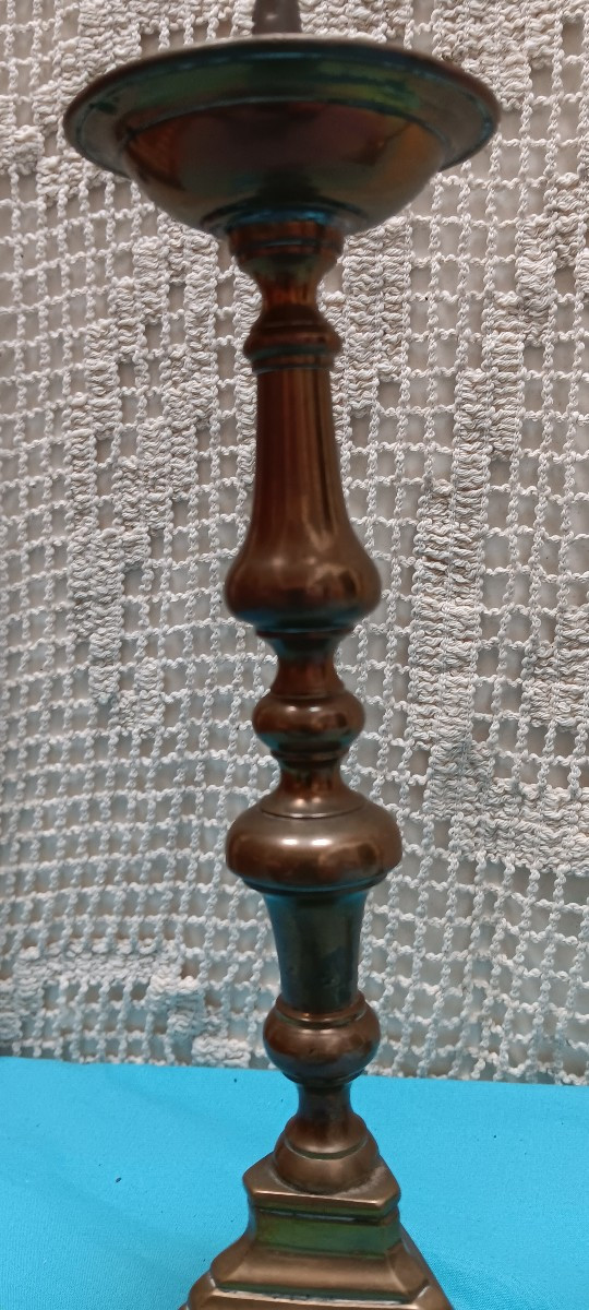 18th Century Bronze Crucifix And Candlestick Set-photo-4