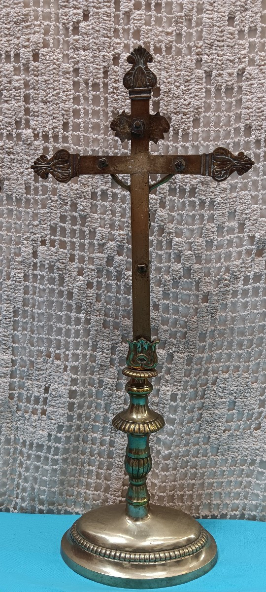 Bronze Church/altar Crucifix - 18th Century-photo-2