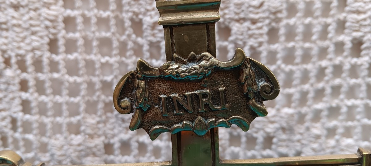 Bronze Church/altar Crucifix - 18th Century-photo-5