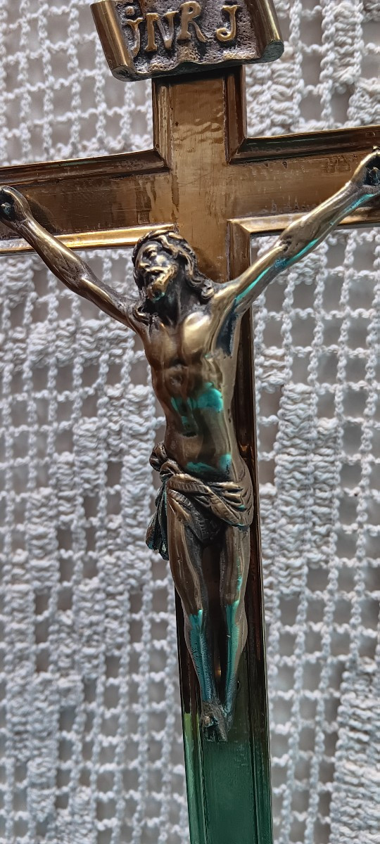 Bronze Church/altar Crucifix - 18th Century-photo-3