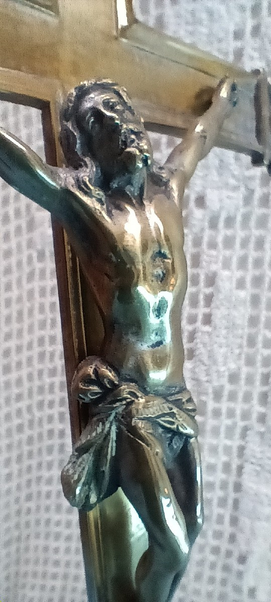 Bronze Church/altar Crucifix - 18th Century-photo-4