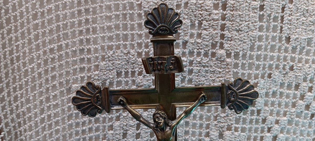 Bronze Church/altar Crucifix - 18th Century-photo-1