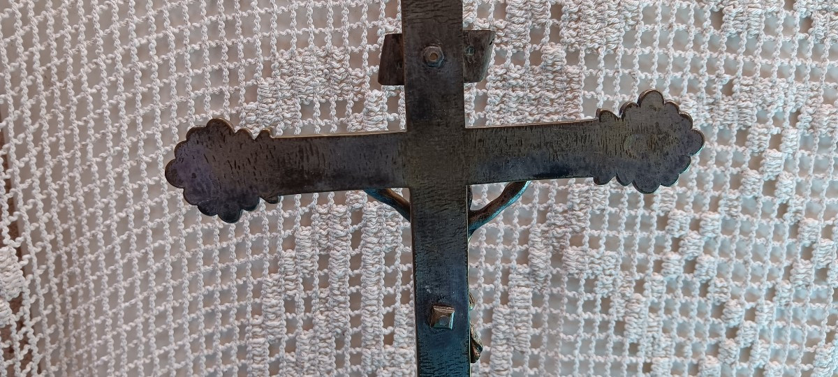 Bronze Church/altar Crucifix - 18th Century-photo-5