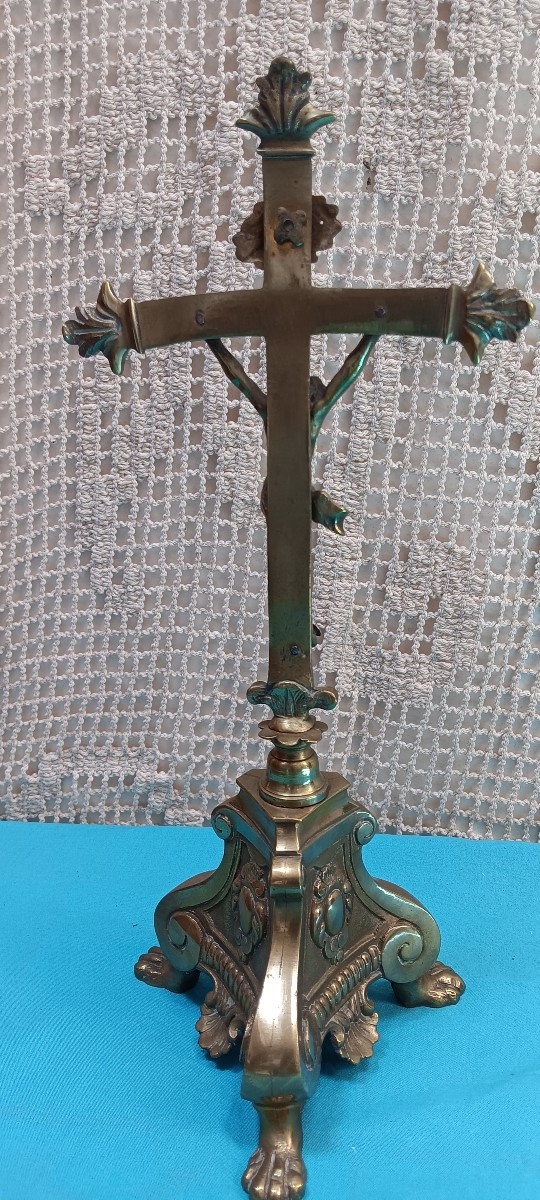 Crucifix d'église / d'autel en bronze - XVIII siècle-photo-2