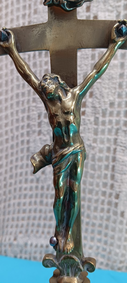Crucifix d'église / d'autel en bronze - XVIII siècle-photo-3