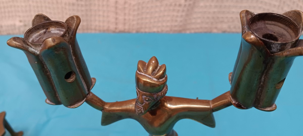 Neo-gothic Bronze Candlesticks - 19th Century-photo-4