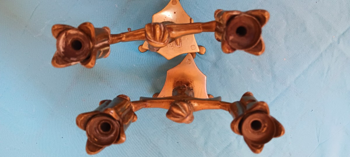 Neo-gothic Bronze Candlesticks - 19th Century-photo-6