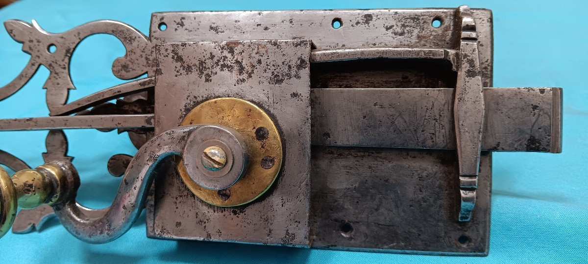 Serrure de porte intérieure fer forgé  - XVIII ou XIX siècle-photo-4