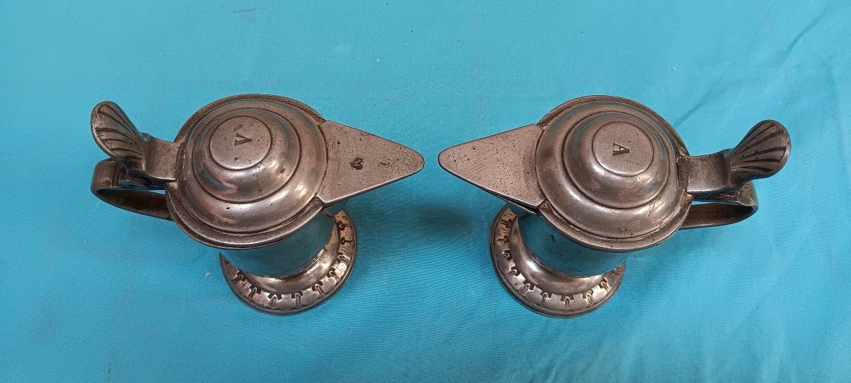 Liturgical Pewter Cruets - 18th Or 19th Century-photo-3