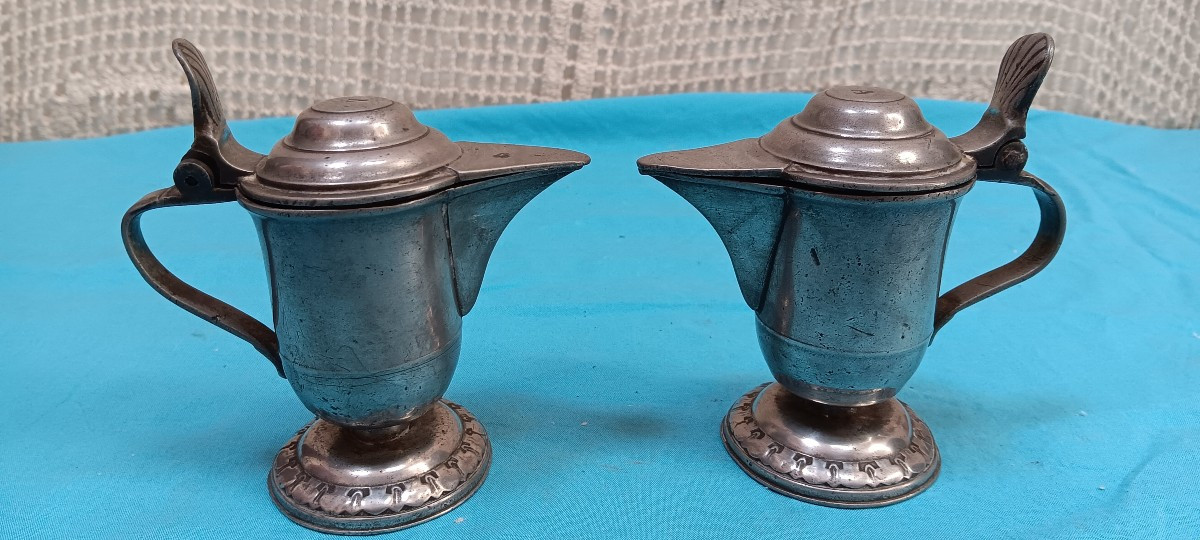 Liturgical Pewter Cruets - 18th Or 19th Century