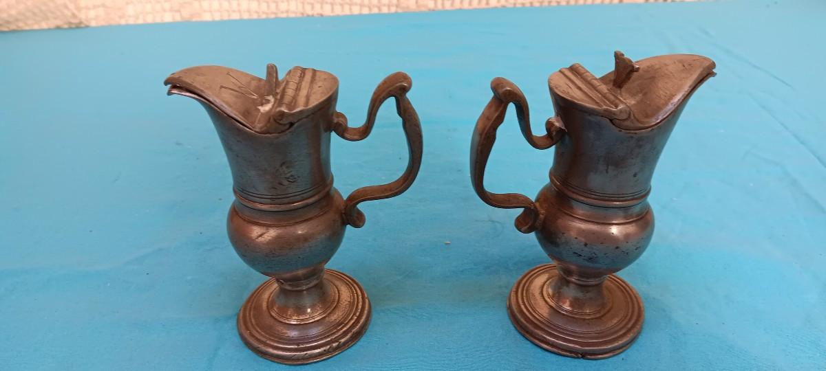 Pair Of 18th Or 19th Century Pewter Cruets-photo-2