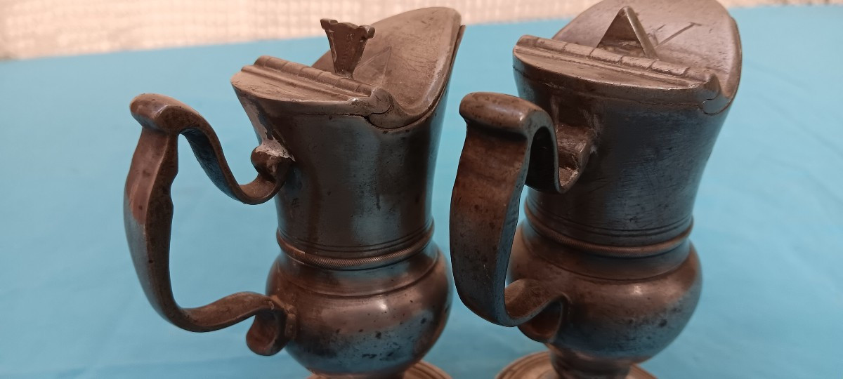 Pair Of 18th Or 19th Century Pewter Cruets-photo-8