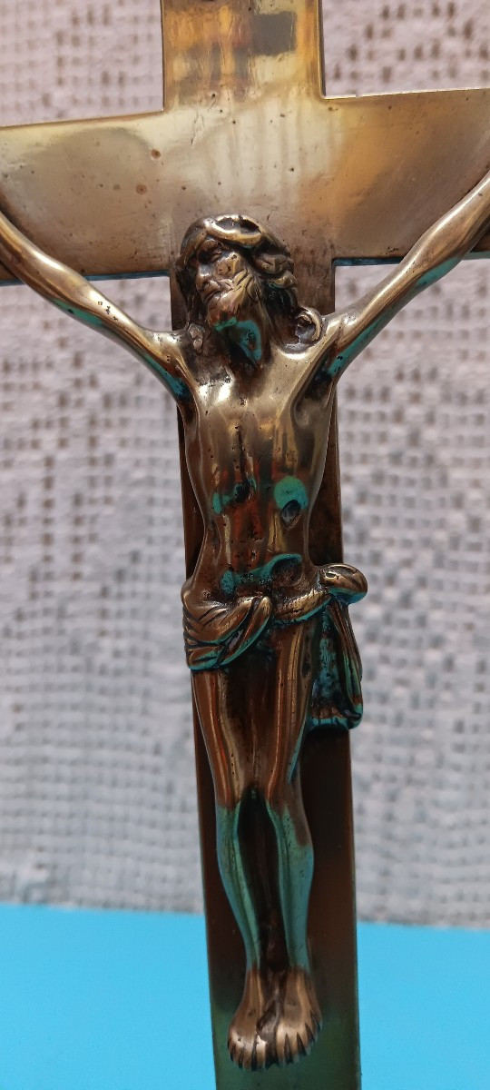 Crucifix d'église / d'autel en bronze - XVIII siècle-photo-2