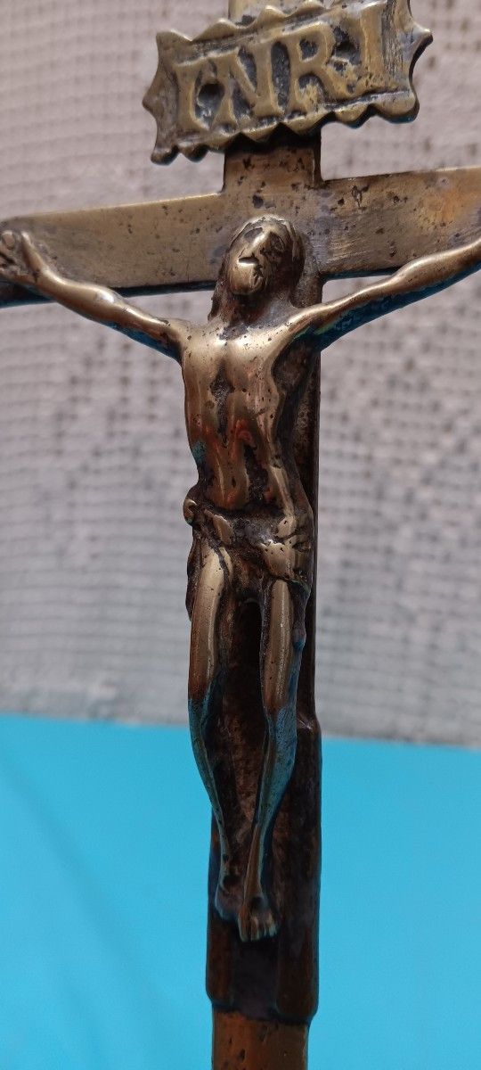 Crucifix d'église / d'autel en bronze - XVIII siècle-photo-1