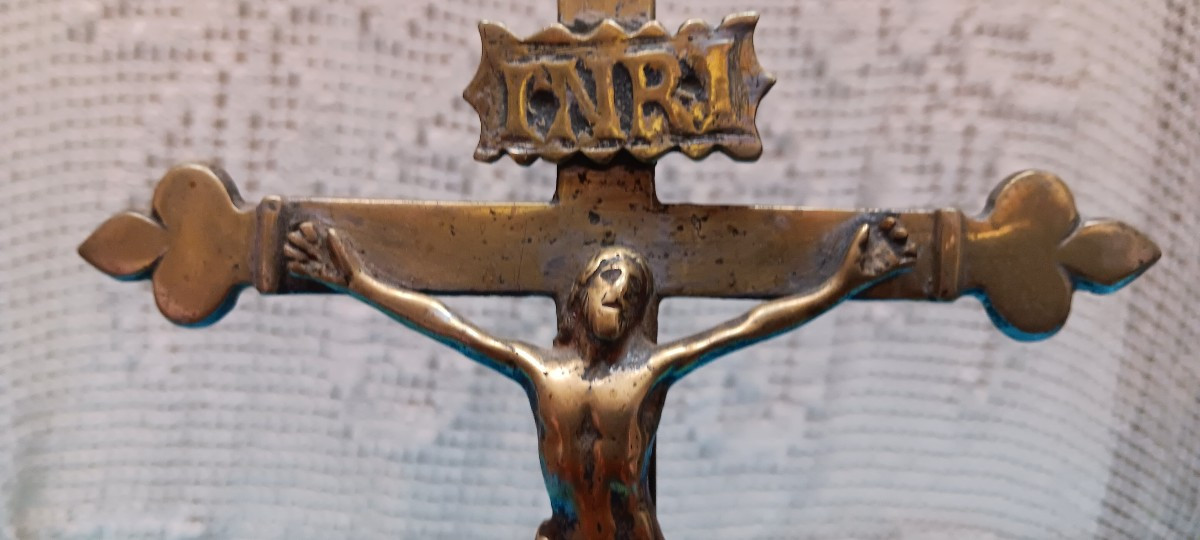 Crucifix d'église / d'autel en bronze - XVIII siècle-photo-2