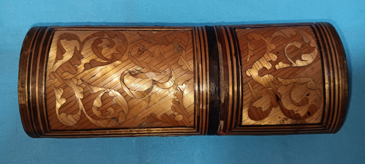 Etui marquetterie de paille XIX siècle-photo-2