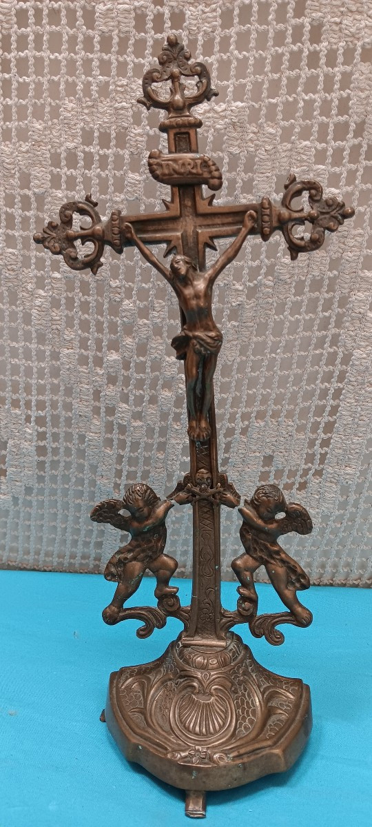 Bronze Crucifix From Lorraine - 18th Century