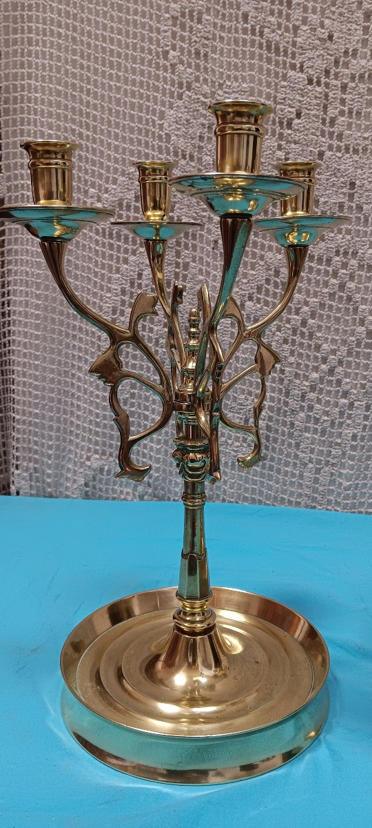 Pair Of 4-armed Candlesticks; 19th Century-photo-2