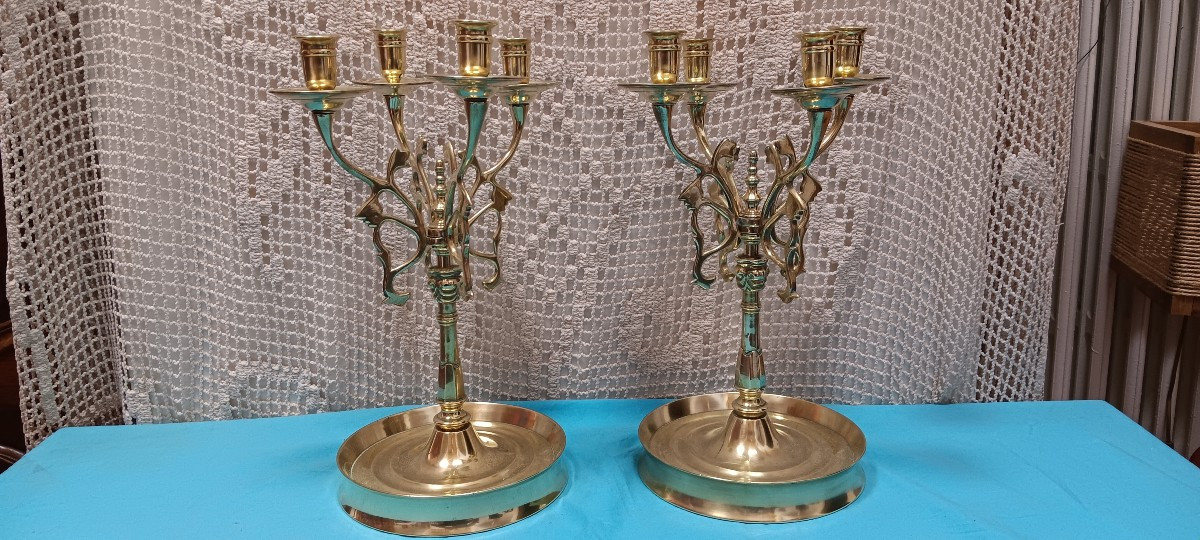 Pair Of 4-armed Candlesticks; 19th Century