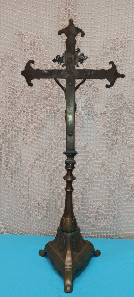 Crucifix d'église / d'autel en bronze - XIX siècle-photo-2