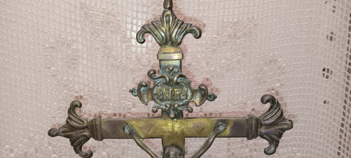 Crucifix d'église / d'autel en bronze - XIX siècle-photo-4