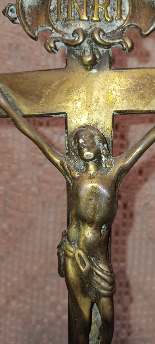 Crucifix d'église / d'autel en bronze - XIX siècle-photo-5