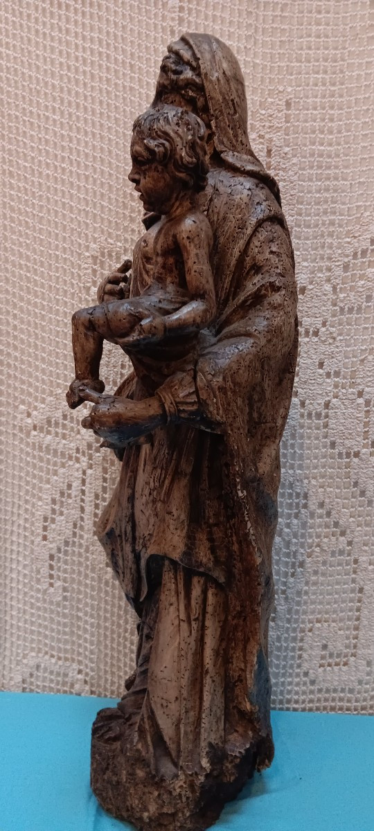 Vierge à l'enfant en bois sculté - XVIII siècle-photo-3