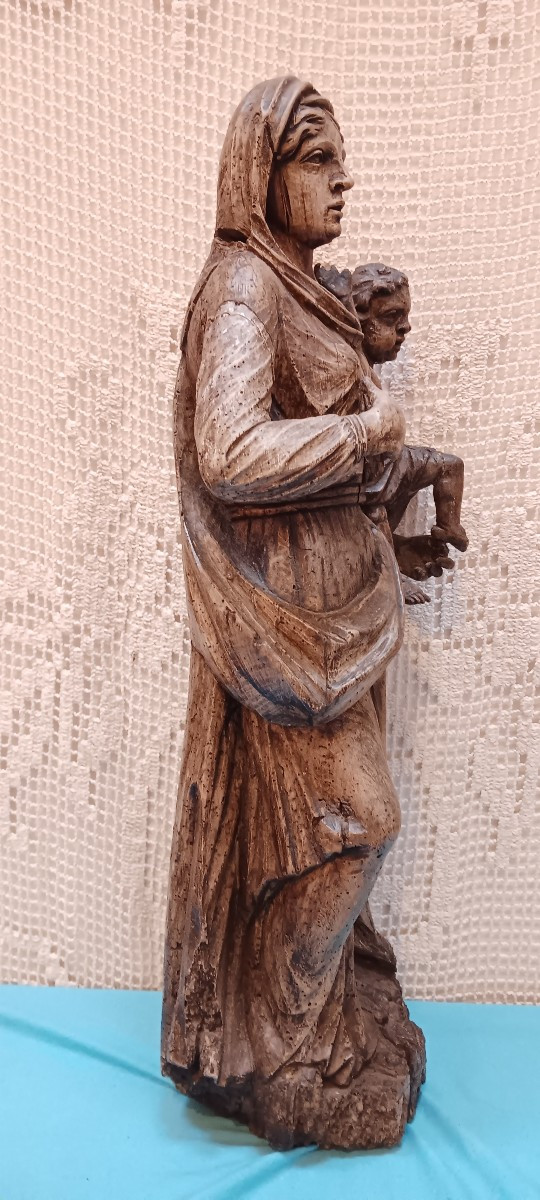 Vierge à l'enfant en bois sculté - XVIII siècle-photo-4