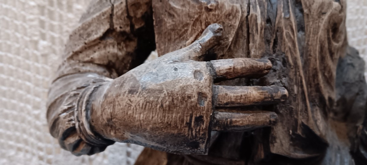 Vierge à l'enfant en bois sculté - XVIII siècle-photo-3