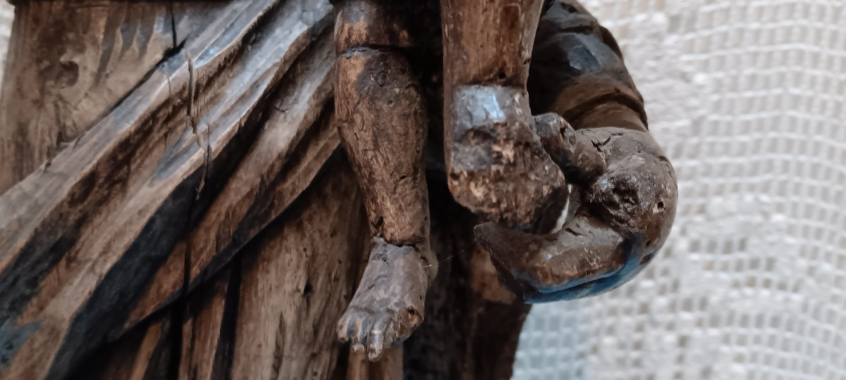 Vierge à l'enfant en bois sculté - XVIII siècle-photo-4