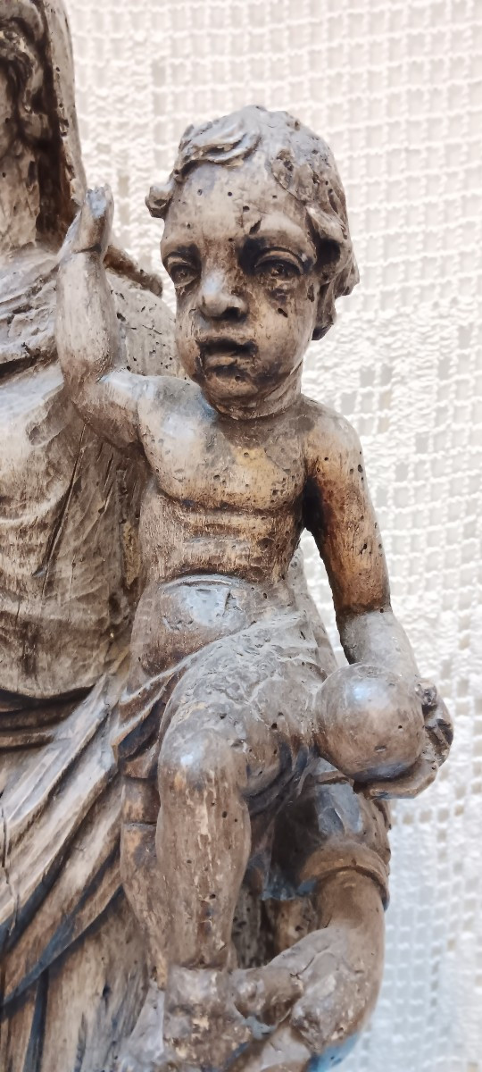 Vierge à l'enfant en bois sculté - XVIII siècle-photo-6