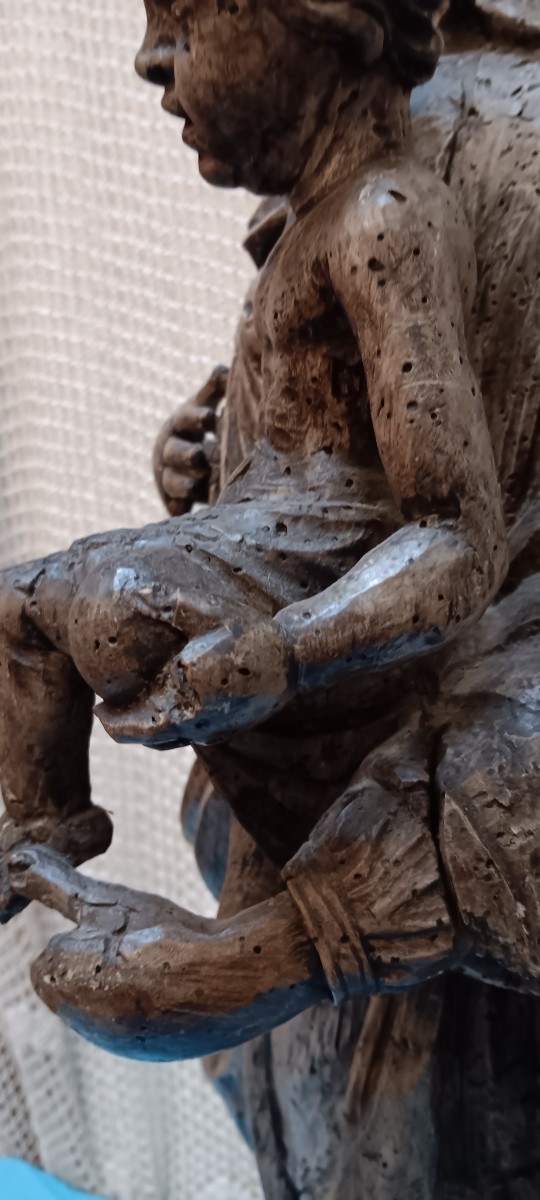 Vierge à l'enfant en bois sculté - XVIII siècle-photo-8