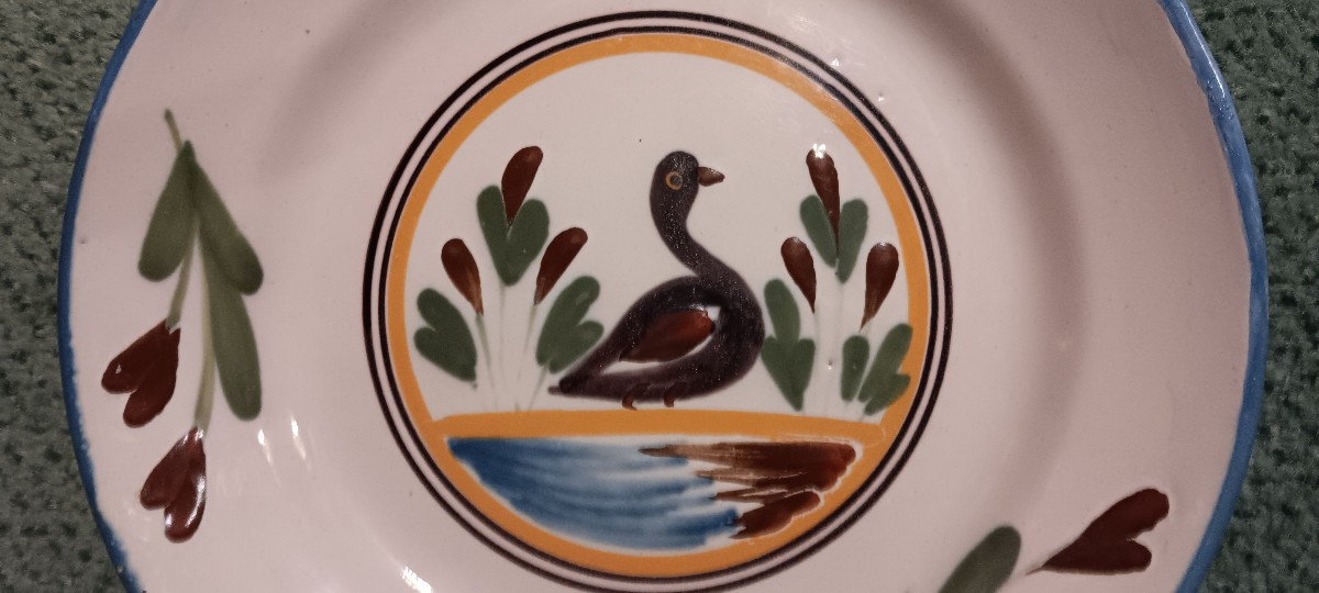 Paire d'assiettes des Auges (Langres) au cygne - Début XIX siècle-photo-3