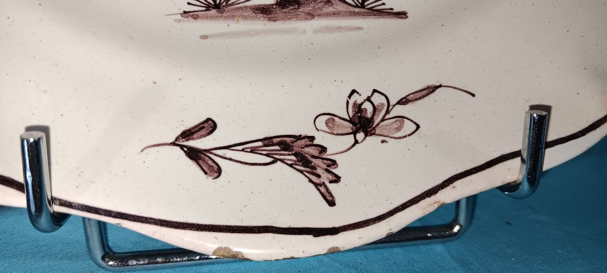 Assiette manganèse au chinois de St Omer - XVIII siècle-photo-1