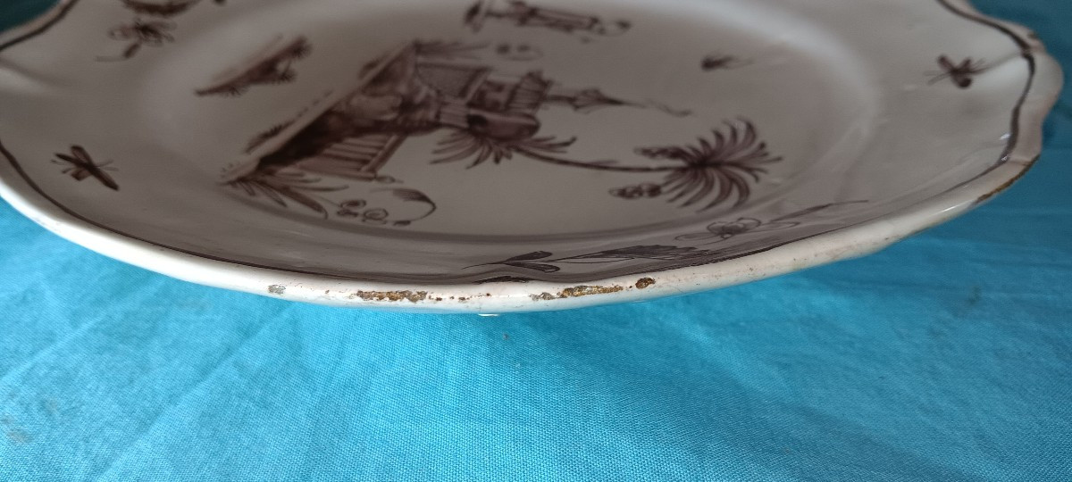 Assiette manganèse au chinois de St Omer - XVIII siècle-photo-3