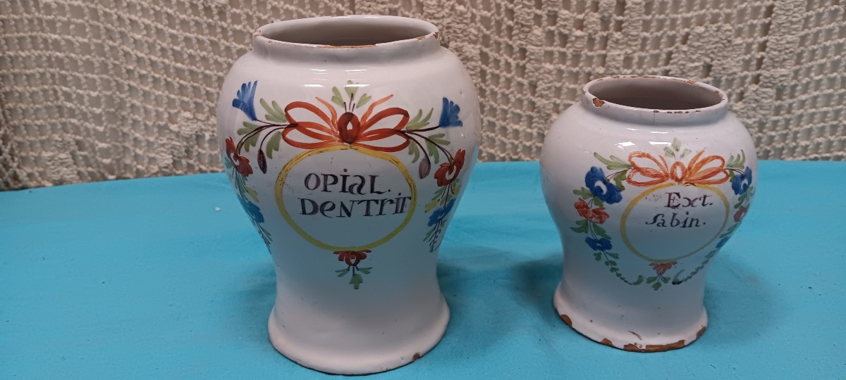 Pharmacy Jars From Lunéville Or Rambervillers - 18th Century