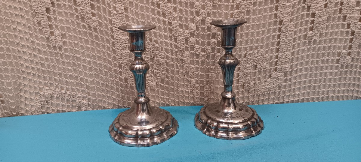 Pair Of Pewter Candlesticks/torches - 18th Century