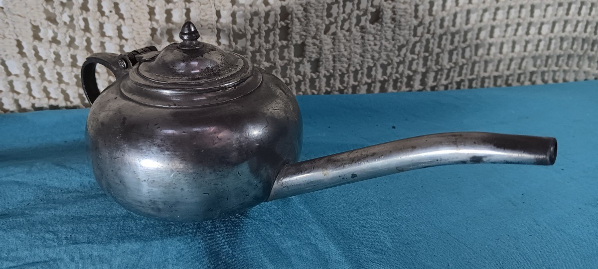 Pewter Baby Bottle/duck For Sick People - Early 20th Century-photo-2