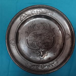 18th Century Engraved Pewter Plate 