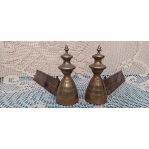 Pair Of Brass And Cast Iron Andirons - 19th Century