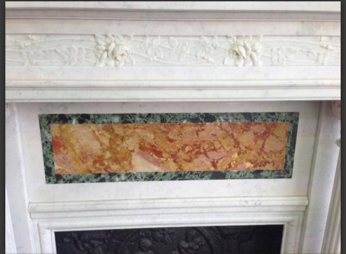  Art Nouveau Fireplace Decorated With Roses In White Carrara Marble-photo-2