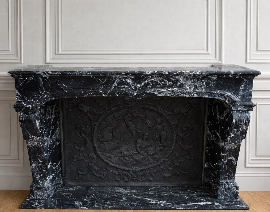 Extremely Rare Louis XIV Period Fireplace In Black Grand Antique Marble